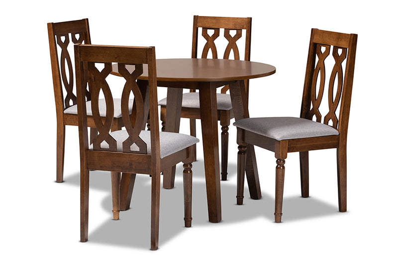 Sylvie Modern and Contemporary Gray Fabric Upholstered and Walnut Brown Finished Wood 5-Piece Dining Set