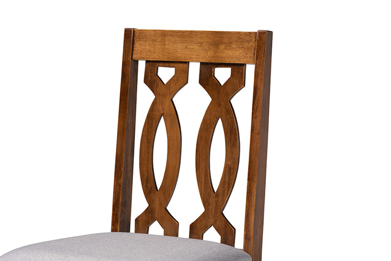 Sylvie Modern and Contemporary Gray Fabric Upholstered and Walnut Brown Finished Wood 5-Piece Dining Set