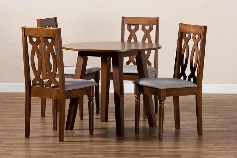 Sylvie Modern and Contemporary Gray Fabric Upholstered and Walnut Brown Finished Wood 5-Piece Dining Set