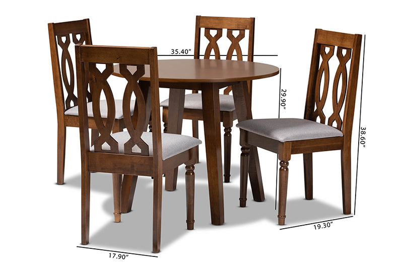 Sylvie Modern and Contemporary Gray Fabric Upholstered and Walnut Brown Finished Wood 5-Piece Dining Set
