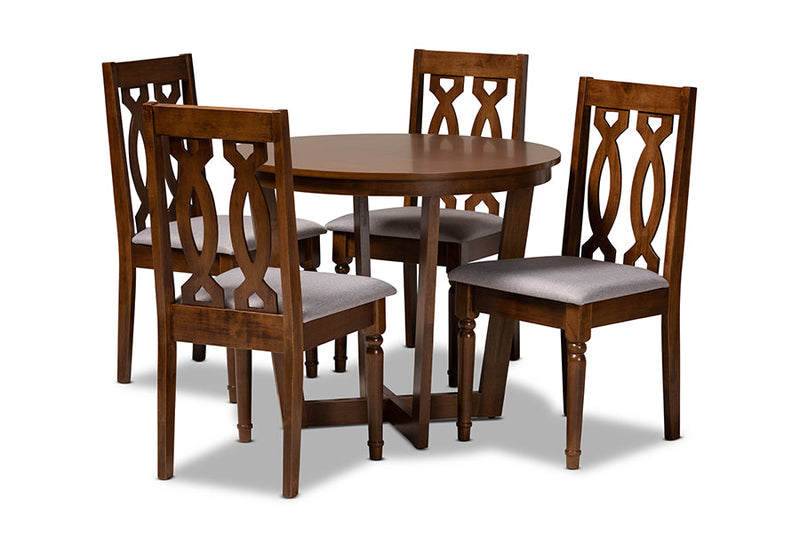 Paine Gray Fabric Upholstered and Walnut Brown 5-Piece Dining Set Baxton