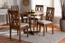 Paine Gray Fabric Upholstered and Walnut Brown 5-Piece Dining Set Baxton