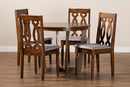 Paine Gray Fabric Upholstered and Walnut Brown 5-Piece Dining Set Baxton