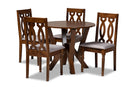 Victoria Gray Fabric Upholstered and Walnut Brown 5-Piece Dining Set Baxton