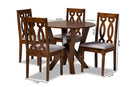 Victoria Gray Fabric Upholstered and Walnut Brown 5-Piece Dining Set Baxton