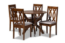 Camira Gray Fabric Upholstered and Walnut Brown 5-Piece Dining Set Baxton