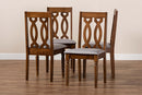 Kaira Gray Fabric Walnut Brown Finished 4Pc Wood Dining Chair Set Baxton