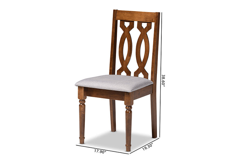 Kaira Gray Fabric Walnut Brown Finished 4Pc Wood Dining Chair Set Baxton