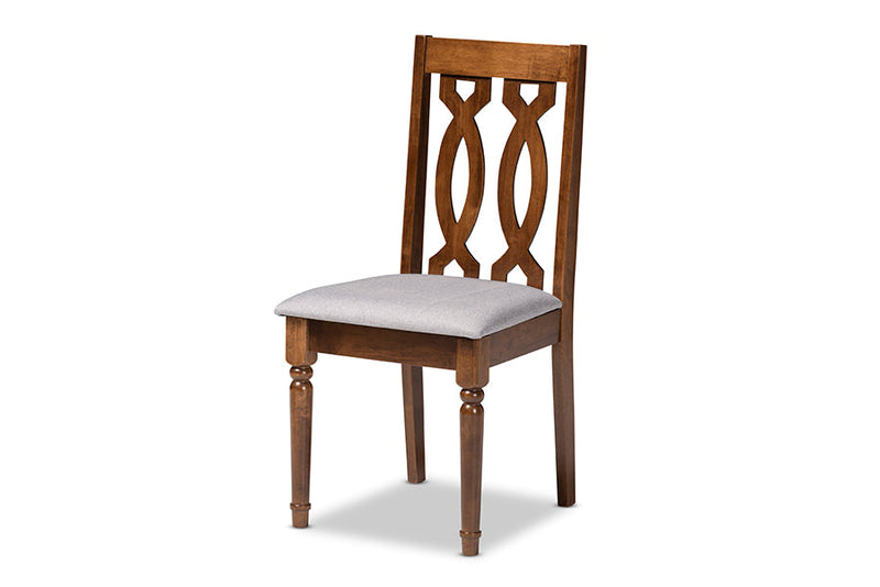 Jorah Gray Fabric Upholstered and Walnut Brown 5-Piece Dining Set Baxton