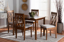 Jorah Gray Fabric Upholstered and Walnut Brown 5-Piece Dining Set Baxton