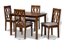 Jorah Gray Fabric Upholstered and Walnut Brown 5-Piece Dining Set Baxton