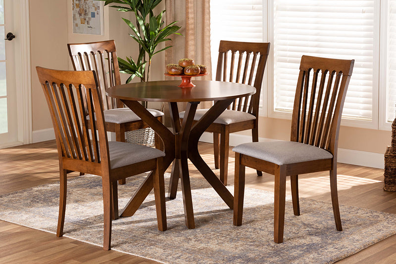 Crossroads Modern and Contemporary Gray Fabric Upholstered and Walnut Brown Finished Wood 5-Piece Dining Set