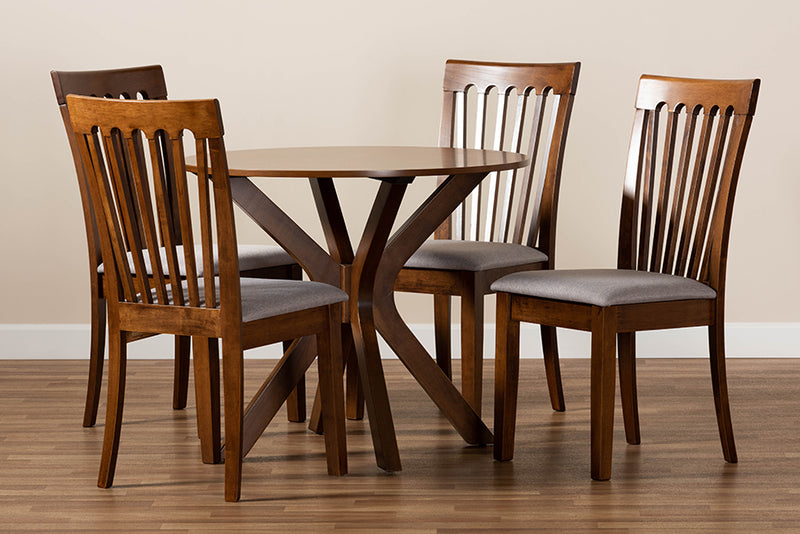 Crossroads Modern and Contemporary Gray Fabric Upholstered and Walnut Brown Finished Wood 5-Piece Dining Set