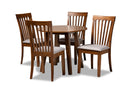 Dexter Gray Fabric Upholstered and Walnut Brown 5-Piece Dining Set Baxton