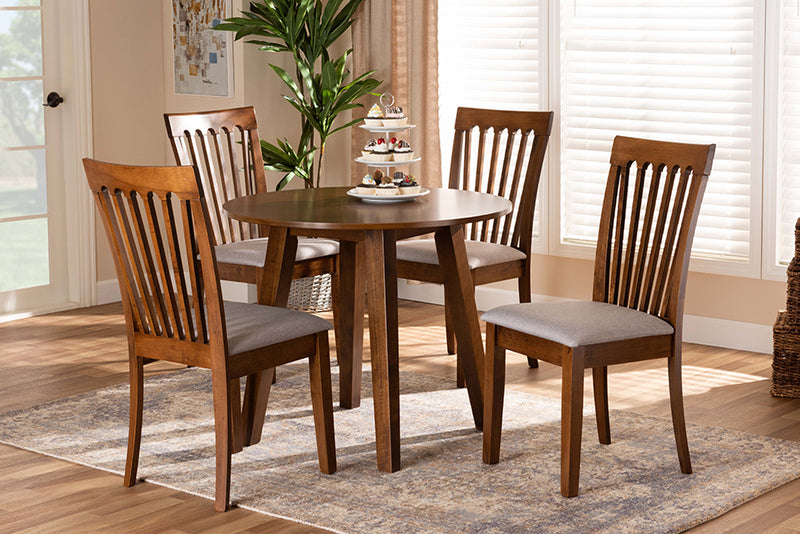 Dexter Modern and Contemporary Gray Fabric Upholstered and Walnut Brown Finished Wood 5-Piece Dining Set