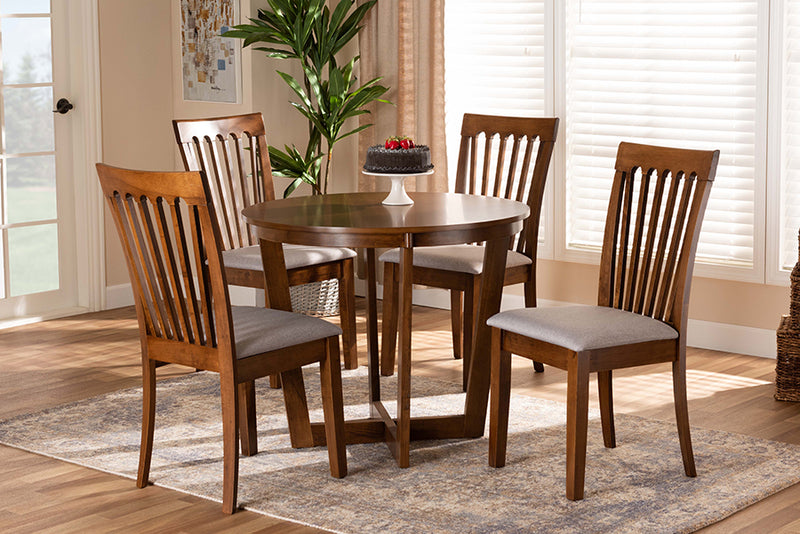 Brookfield Modern and Contemporary Gray Fabric Upholstered and Walnut Brown Finished Wood 5-Piece Dining Set