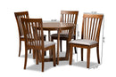 Brookfield Gray Fabric Upholstered and Walnut Brown 5-Piece Dining Set Baxton