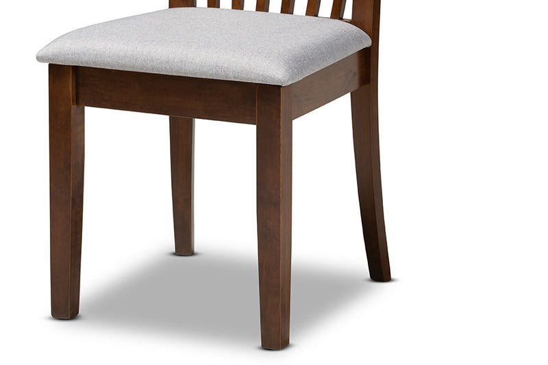 Josepha Gray Fabric Upholstered and Walnut Brown 5-Piece Dining Set Baxton
