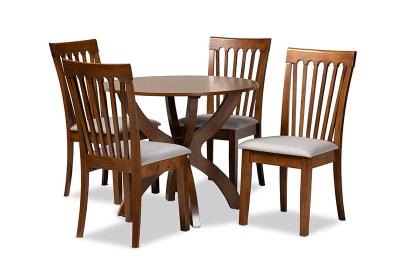 Tabitha Modern and Contemporary Gray Fabric Upholstered and Walnut Brown Finished Wood 5-Piece Dining Set