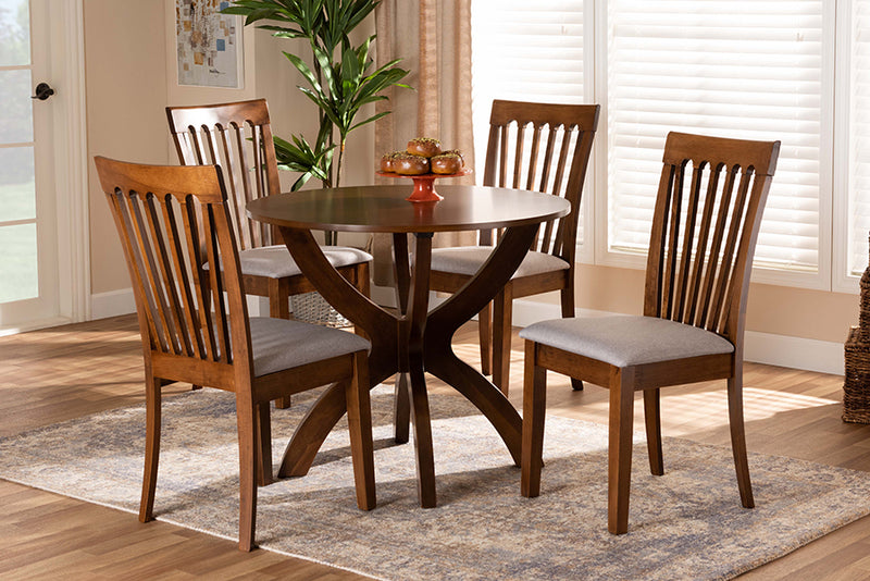 Tabitha Modern and Contemporary Gray Fabric Upholstered and Walnut Brown Finished Wood 5-Piece Dining Set