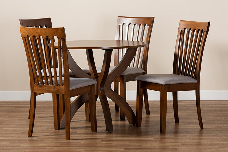 Tabitha Modern and Contemporary Gray Fabric Upholstered and Walnut Brown Finished Wood 5-Piece Dining Set