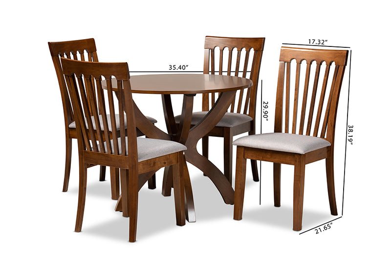 Tabitha Modern and Contemporary Gray Fabric Upholstered and Walnut Brown Finished Wood 5-Piece Dining Set