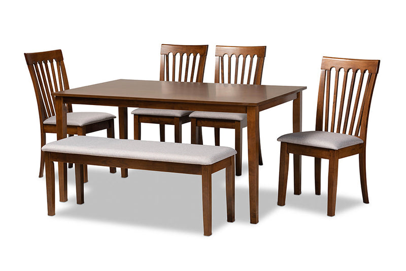 Athena Gray Fabric Upholstered and Walnut Brown 6-Piece Dining Set Baxton