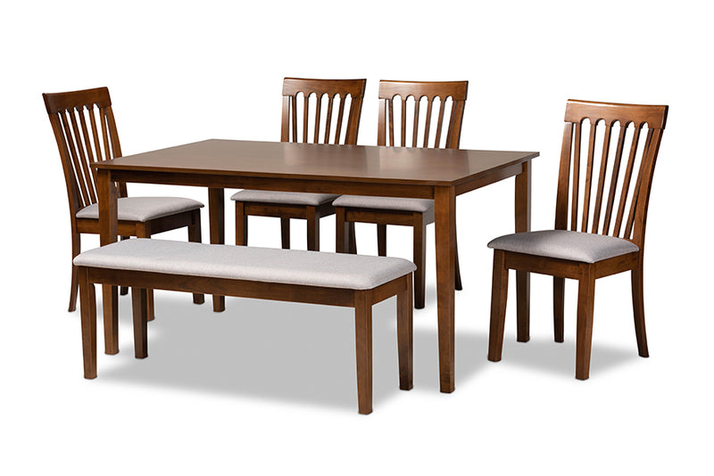 Athena Modern and Contemporary Gray Fabric Upholstered and Walnut Brown Finished Wood 6-Piece Dining Set