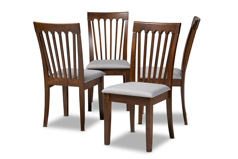 Athena Gray Fabric Upholstered Walnut Brown Dining Chair Set Baxton