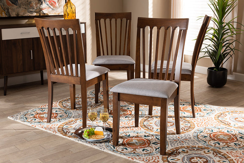 Athena Gray Fabric Upholstered Walnut Brown Dining Chair Set Baxton