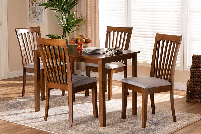 Tayla Modern and Contemporary Gray Fabric Upholstered and Walnut Brown Finished Wood 5-Piece Dining Set