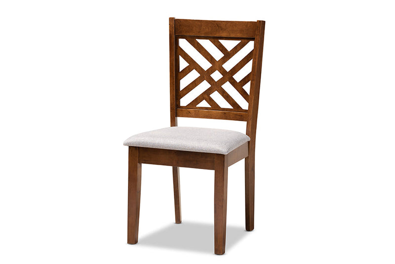 Michio Gray Fabric Upholstered and Walnut Brown 5-Piece Dining Set Baxton