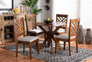 Michio Gray Fabric Upholstered and Walnut Brown 5-Piece Dining Set Baxton