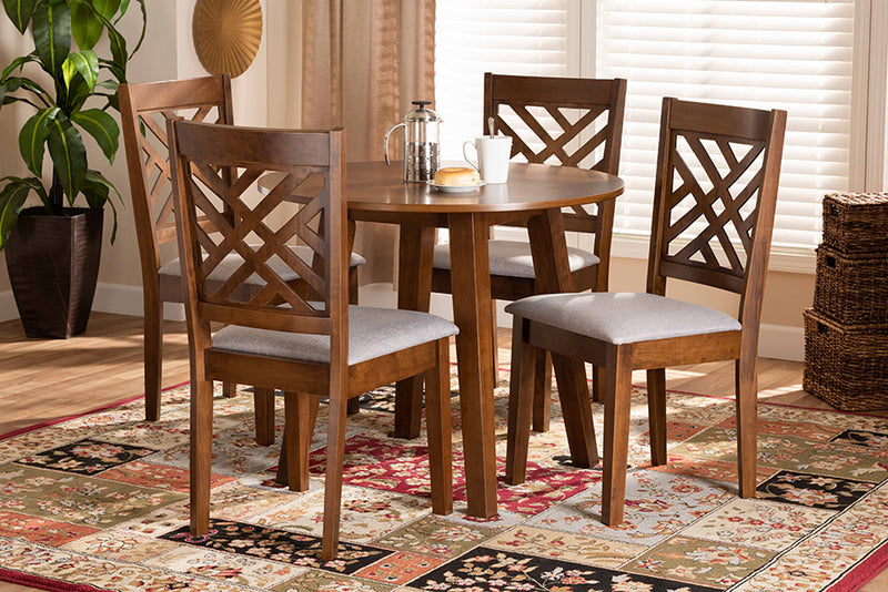 Winton Modern and Contemporary Gray Fabric Upholstered and Walnut Brown Finished Wood 5-Piece Dining Set