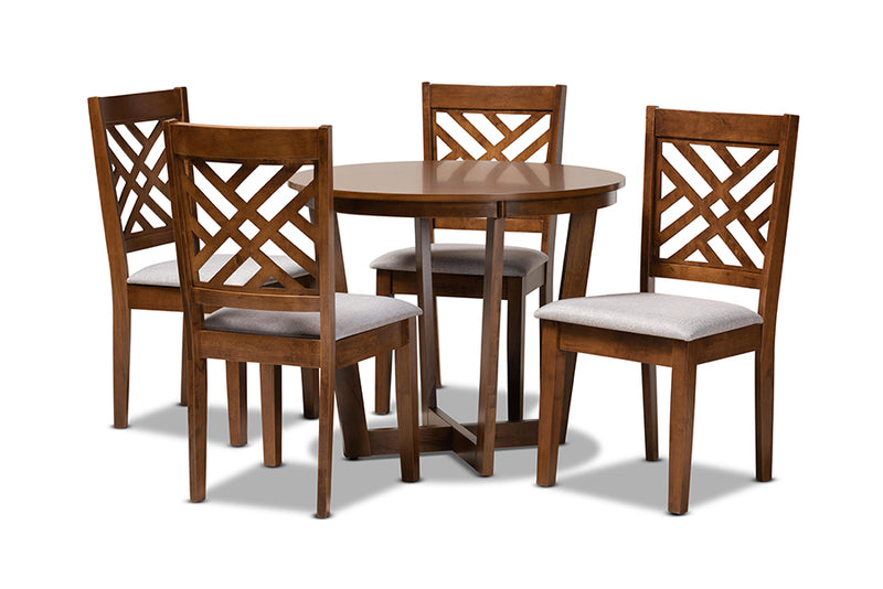 Siskal Modern and Contemporary Gray Fabric Upholstered and Walnut Brown Finished Wood 5-Piece Dining Set