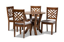 Seda Gray Fabric Upholstered and Walnut Brown 5-Piece Dining Set Baxton
