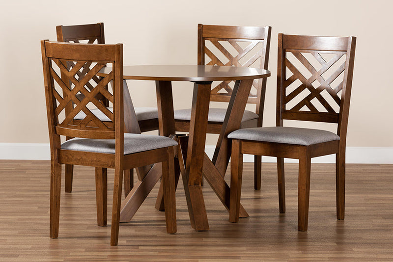 Seda Gray Fabric Upholstered and Walnut Brown 5-Piece Dining Set Baxton
