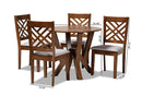 Seda Gray Fabric Upholstered and Walnut Brown 5-Piece Dining Set Baxton
