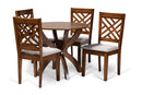 Revelle Gray Fabric Upholstered and Walnut Brown 5-Piece Dining Set Baxton