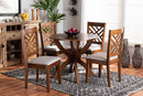 Revelle Gray Fabric Upholstered and Walnut Brown 5-Piece Dining Set Baxton