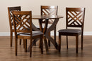 Revelle Gray Fabric Upholstered and Walnut Brown 5-Piece Dining Set Baxton