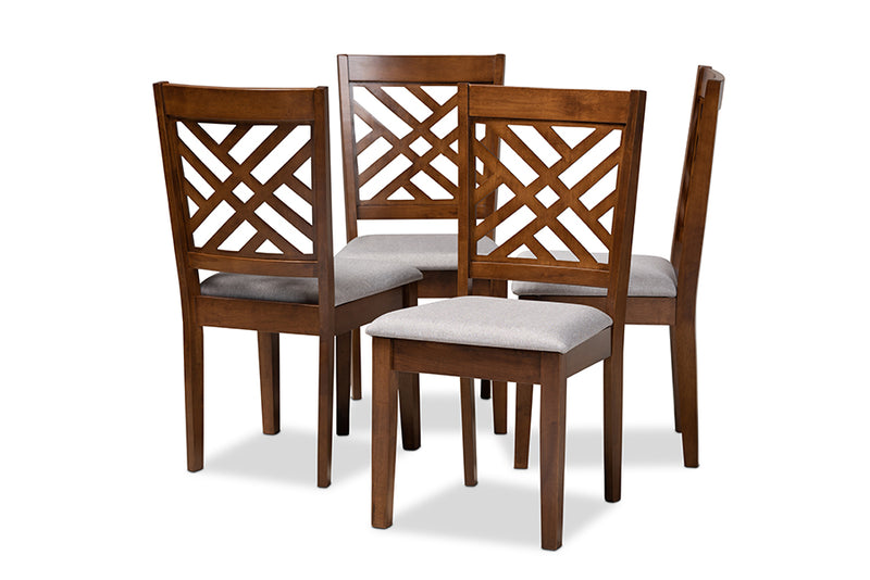 Iden Modern and Contemporary Gray Fabric Upholstered Walnut Brown Finished 4-Piece Wood Dining Chair Set Set