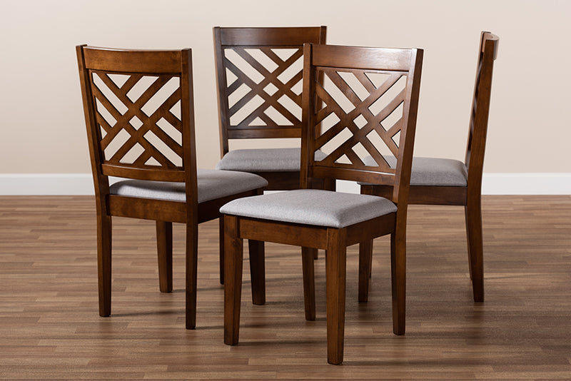 Iden Modern and Contemporary Gray Fabric Upholstered Walnut Brown Finished 4-Piece Wood Dining Chair Set Set