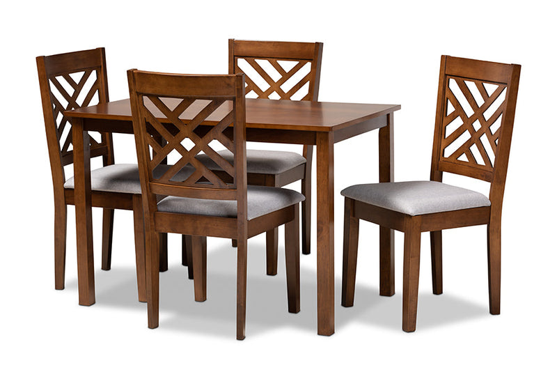 Iden Gray Fabric Upholstered Walnut Brown 5-Piece Dining Set Baxton