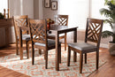 Iden Gray Fabric Upholstered Walnut Brown 5-Piece Dining Set Baxton