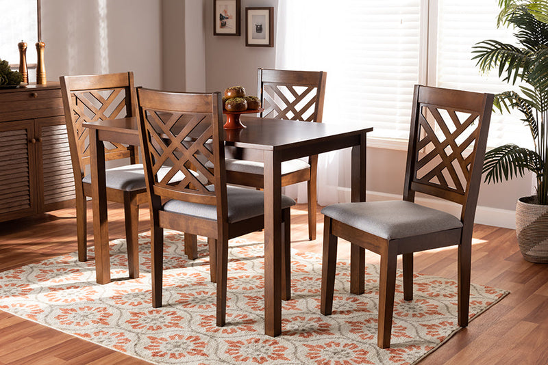 Iden Gray Fabric Upholstered Walnut Brown 5-Piece Dining Set Baxton