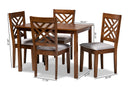 Iden Gray Fabric Upholstered Walnut Brown 5-Piece Dining Set Baxton