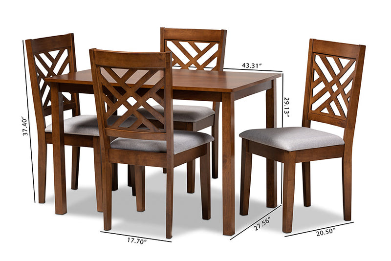 Iden Gray Fabric Upholstered Walnut Brown 5-Piece Dining Set Baxton