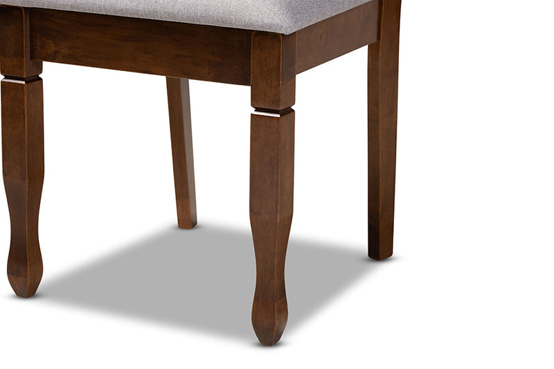 Linn Gray Fabric Upholstered and Walnut Brown 5-Piece Dining Set Baxton