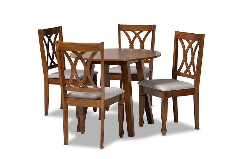 Acosta Modern and Contemporary Gray Fabric Upholstered and Walnut Brown Finished Wood 5-Piece Dining Set